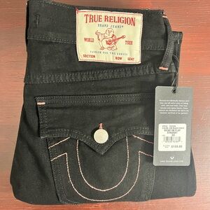 NWT True Religion Mens 30x34 Ricky SN Flap Straight Jeans Black/pink Horseshoe